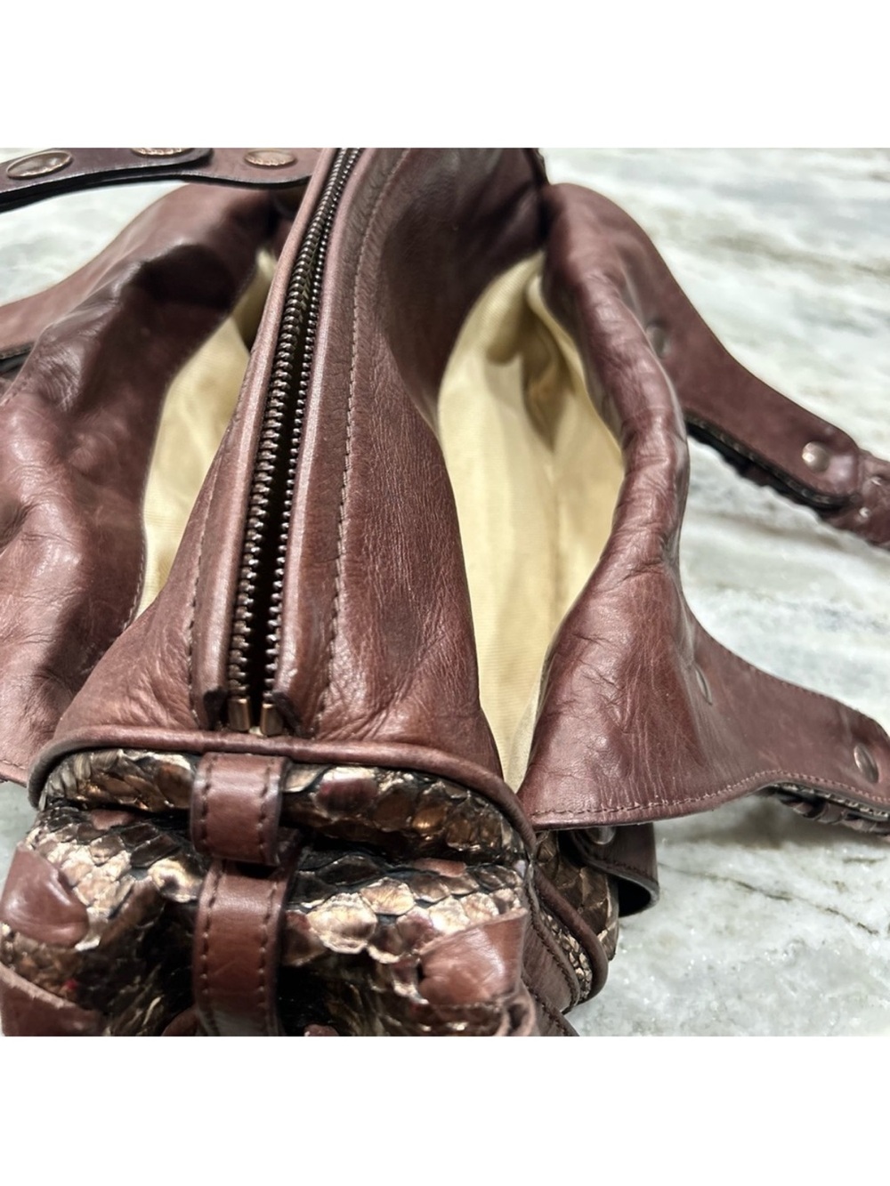 Chloe Authentic Bronze Metallic Python and Leather Silverado Bag Rare - Picture 12 of 15